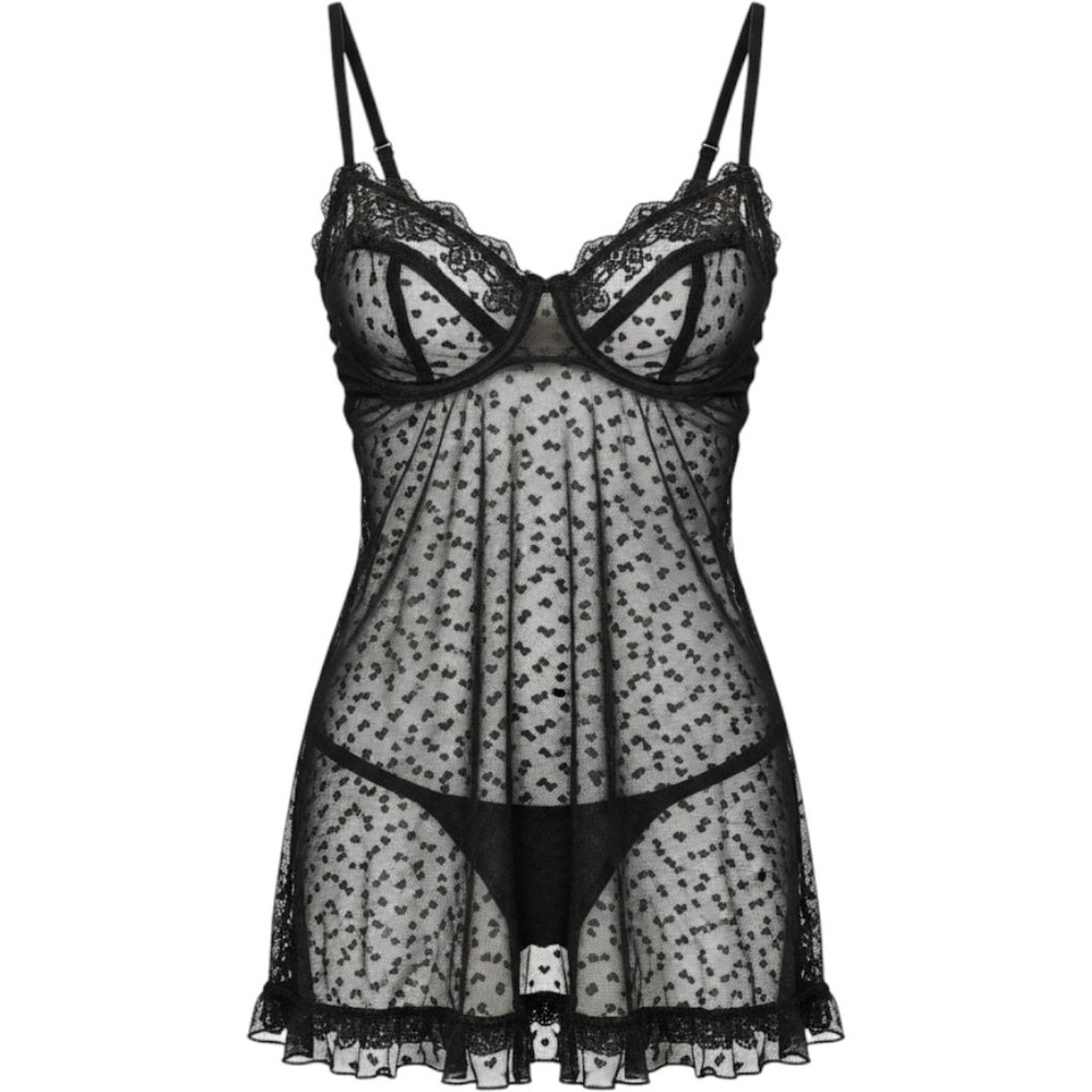 Out From Under Black Heart Mesh Underwire Slip L Coquette Ruffle Lace